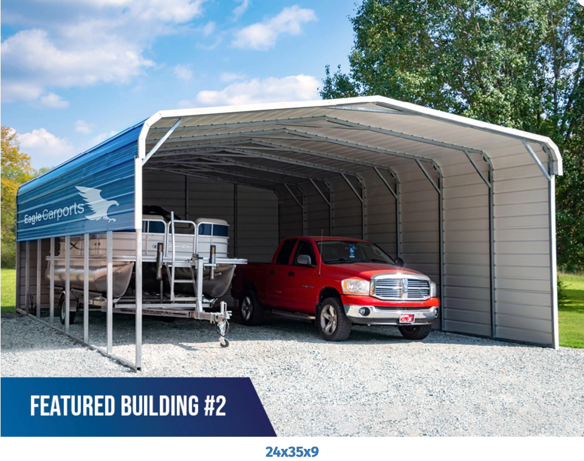 Eagle Carport With 1 Side Enclosed, 1 End Enclosed And 3' Sheeting On The Left Open Side.